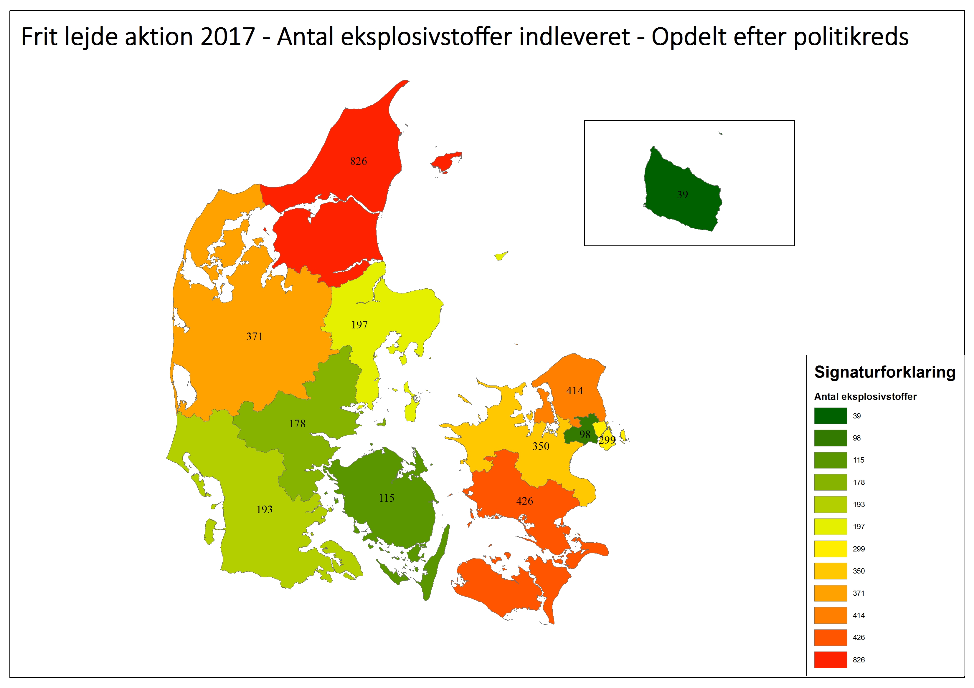 Nordjylland Politikreds stod for klart flest indleverede eksplosiver med 826.